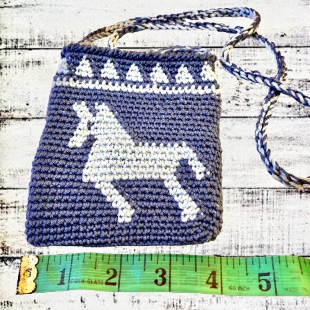 Little Girls Knit Shouder Crossbody Bag Purse Blue Llama Horse Double Sided